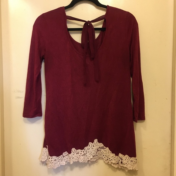Charming Charlie Maroon Top with Sheer Bow - Picture 4 of 6
